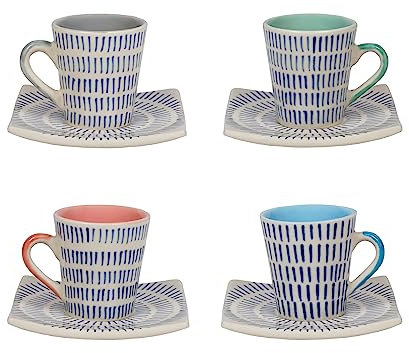 Gall&Zick Handbemalte Espressotasse mit Unterteller – aus Keramik, spülmaschinen- und mikrowellentauglich, ca. 90 ml, set/4