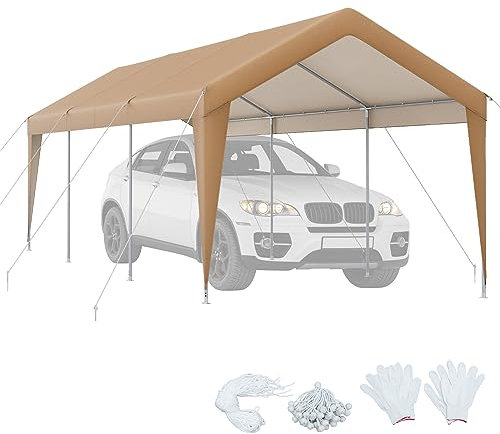 COSTWAY Carpa de Garaje Portátil de 3 x 6m, con Estructura de Metal Galvanizado, Lona Exterior para Coche, Barco o Fiesta (sin Laterales Removibles)