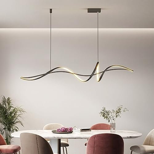 LED Hängeleuchte Esstisch Pendelleuchte Dimmbar Mit Fernbedienung Pendellampe 54W Höhenverstellbar Kronleuchter Moderne Spirale Designer Hängend Lampe für Wohnzimmer Küche Büro (Schwarz, L160CM)