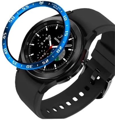 GIOPUEY Acero Inoxidable Anillo para Samsung Galaxy Watch 4 Classic 46mm, Bezel Styling Ring Adhesive Cover Protector Anti arañazos y colisiones - A-Blue