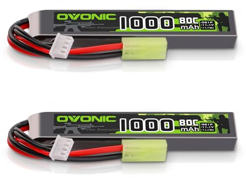 OVONIC 3S Lipo 11.1V 80C 1000mAh Airsoft Lipo Akku mit Mini TMY Stecker für Airsoft Guns(2PCS)