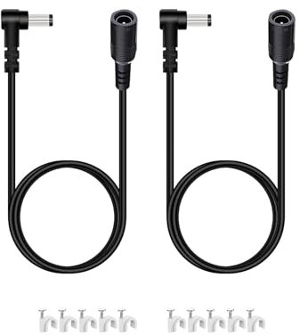 VOLTKARE 2Pack 3.28FT 1M 5.5mm*2.1mm DC Power Extension Cable with 90 Degree Right Angle Extension Cord Ends Male and Female for LED Lights Strip, Security Camera,5V-24 Volt Supply Adapter Power Cord
