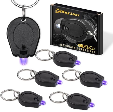 RaySoar Mini-UV-LED-Schlüsselanhänger-Taschenlampe, 395 nm, Schwarzlicht für Erkennungen, 6 Stück