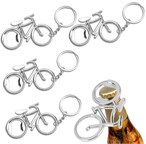 4 Paquete de Llaveros con Abrebotellas para Bicicleta, Colgante del Abrebotellas de la Bicicleta, Gran Regalo para Los Amantes Del Bar, el Picnic, el KTV, y la Bicicleta - Plata