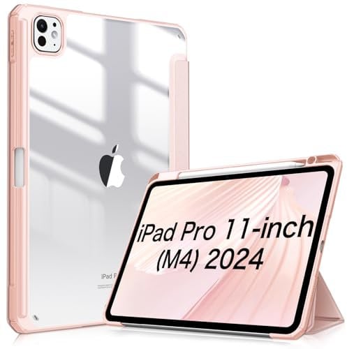 FINTIE Custodia per iPad Pro 11 Pollici (M5 2025 / M4 2024) con Portapenna - Sottile Leggero Trasparente Cover Posteriore con Bordo in TPU Morbido, Oro rosa