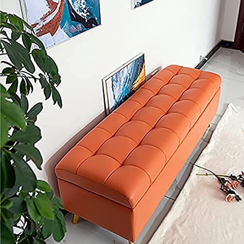 Kunstleder-Aufbewahrungsbank, Verdickte Polsterbank, Sitzende Der Bettbank Mit Stauraum, Wohnen Zu Hause,Orange,80X40X43Cm(31X16X17Zoll)