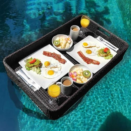 Bandeja Piscina Flotante,Bandeja Ratan en Forma De Corazon para Piscinas Bandeja De Servicio Flotante Lujo Accesorios de Fiesta de Flotador de Piscina de Verano,Brown-100 * 65 * 25cm