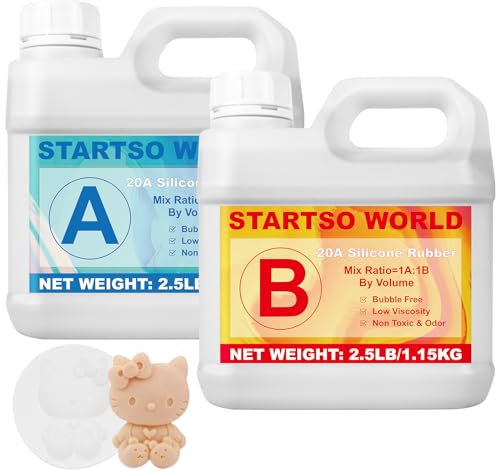 Silicone per Stampi 20A, 2L Silicone Liquido Trasparente per Moulage, 1:1 per volume, Non Tossico, Perfetto per la Realizzazione di Resine, Moulage, Cera, Intonaco