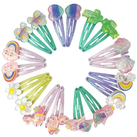 ZUYIST 18 Stück Haarspangen Mädchen, Glitzer Haarschmuck Mädchen, Einhorn Meerjungfrau Schmetterling Blume Haarspangen Kinder, Niedliche Baby Haarspange, Haarklammern für Geburtstagsfeier Verkleiden