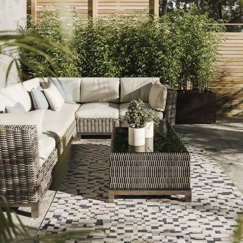 Interiyou Outdoor Teppich Wetterfest Kano - 200x300 cm Blau/Weiß - Wasserfest für Balkon, Terrasse, Garten - Outdoorteppich passend auch für Wohnzimmer, Schlafzimmer und Küche - Aussenteppich