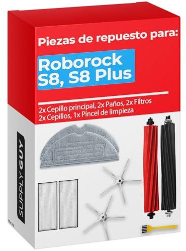 Supply Guy 9x accesorios compatible con Roborock S8, S8 + / S8 Pro Ultra para robot mopa y aspirador repuestos 2x cepillo principal 2x paños 2x filtros 2x cepillo lateral 1x cepillo de limpieza
