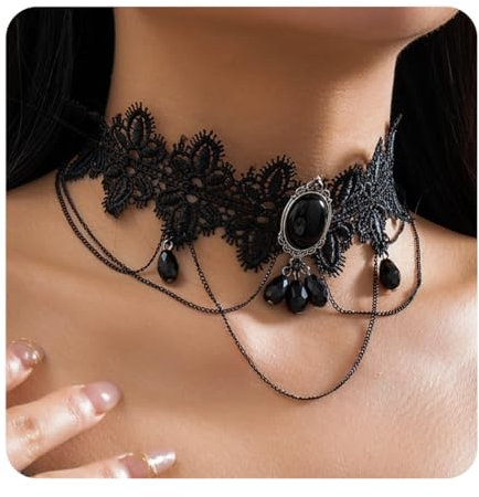 Zoestar Gothic-Spitzen-Halsketten, schwarzer Kristall, Choker-Halskette, Perlenanhänger, Zubehör für Frauen und Mädchen