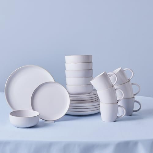 Karaca Hope Plates and Bowls Set for Stylish Tableware - Stoneware Dinner Sets for 6 People - Elegant and Durable Kitchen Dinnerware - Dishwasher Safe Crockery (24 Piece, White)