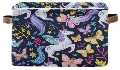 Butterfly and Unicorn Large Storage Basket Foldable Storage Box Organizer Bins with Handles for Bedroom Home Office
