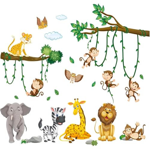 Safari Animal Jungle Wall Stickers - Peelable Wall Decals for Kids' Rooms & Nurseries