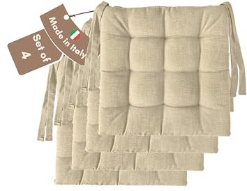 Il Tuo Artigiano Design 4 Stuhlkissen im Set, 40 x 40 cm 6 cm dick, Polsterung aus Schaumstoff und weichem Acryl, Sitzkissen Stuhl 4er Set, Stuhlkissen Outdoor 40x40 (4, Elfenbein)