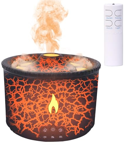 Auveach Aroma-Diffusor mit Flammeneffekt, 2 Lichtfarben, 360 ml, Luftbefeuchter für ätherische Öle, 2 Nebelmodi, Timer-Funktion und Fernbedienung für Haus und Büro (schwarz)