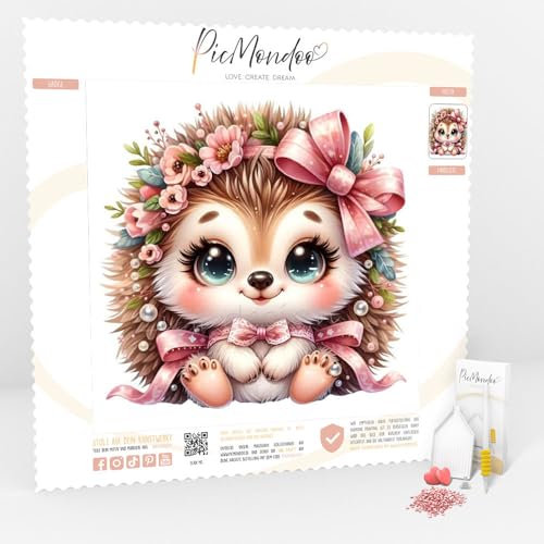 Picmondoo - Diamond Painting Bilder - Ida Igelchen - Diamond Painting Bild in 15x15cm - Diamond-Painting für Anfänger und alle Altersgruppen - Diamant Painting Bilder mit AB Steinen
