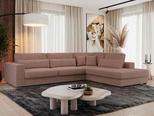 MKS MEBLE Ecksofa Sofa L-Form Rosa Boucle, Wohnlandschaft L-Form, Couch L Form, Sofagarnitur Couchgarnitur Polsterecke, Breite: 316 cm - Savona L - Rosa Boucle - Rechts