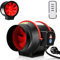 Daromigo Ventilateur tubulaire réglable - 100 mm - 310 m³/h - Silencieux - Avec télécommande sans fil - Pour salle de bain, WC, tentes de croissance, hydroponique, ventilation (noir et rouge)
