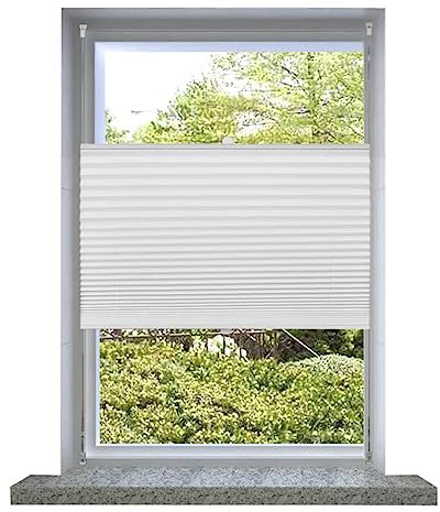 jalousien Fenster ohne Bohren Holz,Plissee Faltrollo Rollo Plisseerollo 110x200cm WeißGeeignet für Schlafzimmer Badezimmer Fenster