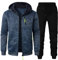 Pamqsen Herren Hoodie Anzug Pullover Mit Zip-Up Kordelzug Langarm Einfarbig Jogginganzug Baumwolle Trainingsanzug Regular Sport Anzug Gym Warm Tracksuit Baggy