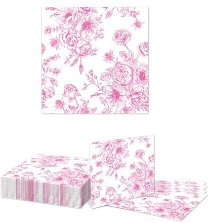 GlamRays 20 Stück Pink Floral Servietten Party Zubehör für Geburtstag Hochzeit Blumen Servietten, Servietten Blumenwiese, Servietten Gartenfeste Party Tischdeko 33 x 33 cm