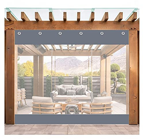 Heavy Duty Waterproof Outdoor Clear Tarp Curtain with Eyelets Weather Resistant Panel for Gazebo, Front Porch, Pergola Gray 6x2.7m