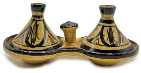 Mini Tajine Double Porte Épices en Céramique Terre cuite Safi - Art et Fonctionnalité Marocain 0811241530 Tunisie Turquie Ethnique du Monde