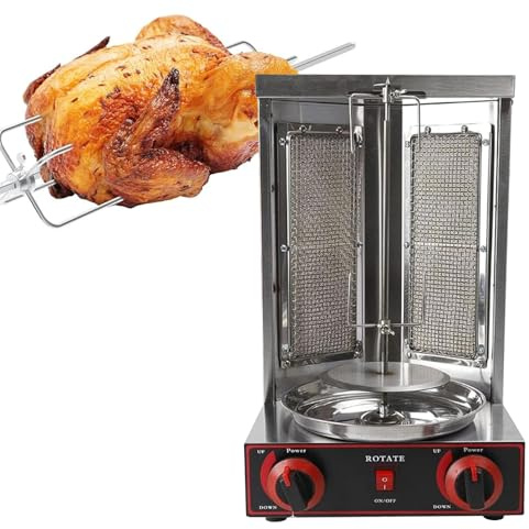 Shawarma-Grill-DöNer-Kebab-Maschine – FüR HäHnchenbraten, Truthahnbraten, Tacos – Elektrische Vertikale DrehspießMaschine, DöNer-Gyro-Grill, 360° Automatische Drehung, Edelstahl,220V-Black