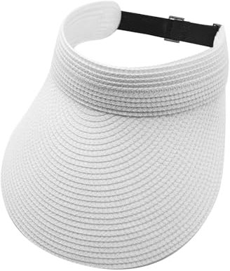 YAMEIZE Summer Straw Visor Hat Wide Brim Hat - for Women UPF 50+ UV400 Protection Beach Visor Cap Travel Sun Outdoor White