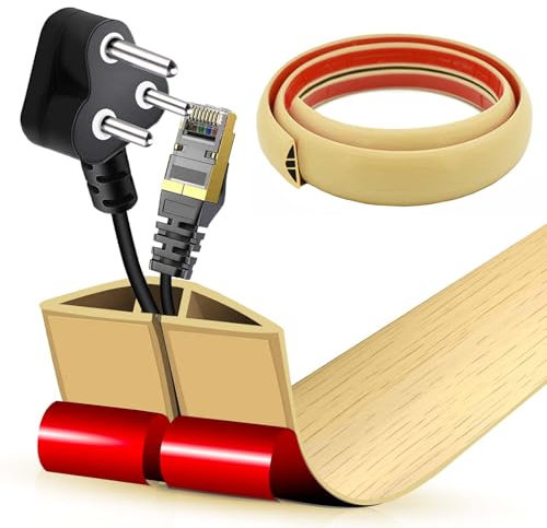 Goulotte de Câble au Sol Auto-Adhésive | Passage de Câbles Plat & Flexible | Protection Anti-Trébuchement pour Bureau & Maison (Grain d'érable, 5cm x 1m)