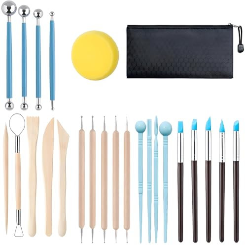 Wdmxszdq Kit de Cerámica para Principiantes con 25 Herramientas para Arcilla Polimérica y Cerámica, Incluye Bolsa de Almacenaje, Ideal para Artistas, Manualidades y Escultura