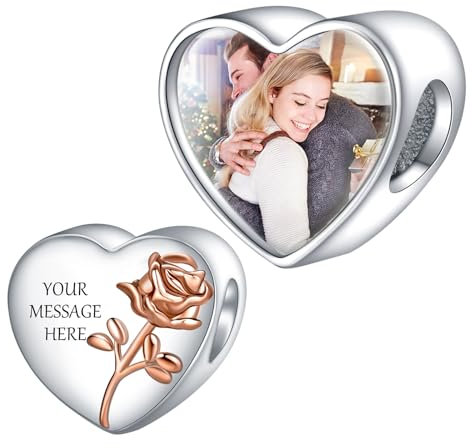 NINGAN Personalized Photo Charms Sterling Silber Geburt Blume Juni Rose Perlen Anpassen Bild Liebe Herz für Frauen Armbänder und Halsketten Geschenke für Mädchen