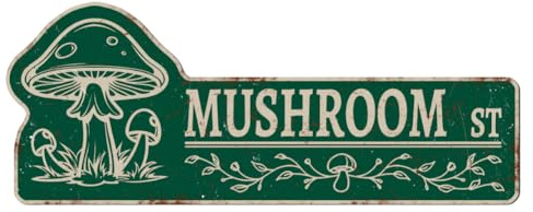 WADORN Pilz ST Vintage Metall Blechschild, 15x38cm Mushroom St Lustiges Metallschild Retro Pilz Wandkunst Poster Metallplakette Für Schlafzimmer Küche Garten Kneipe Club Club Bauernhof