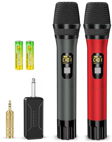 DigitConvert Microfono senza fili, UHF Cordless Dynamic Mic System, con ricevitore ricaricabile, set di microfono per sistema PA, DJ, canto, discorso, chiesa, feste, matrimoni