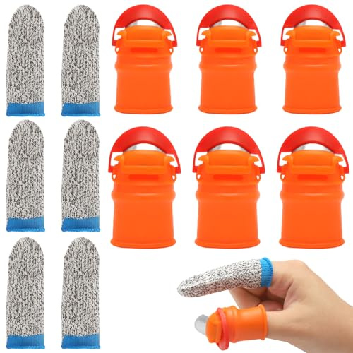 Daumenmesser Fingermesser Set 6-teilig Ergonomisches Pflückhilfe Werkzeug mit 45° Edelstahlklinge & Schnittschutz Silikon Daumen Fingerklinge für Gemüseernte Gartenarbeit & Küche für Damen & Herren