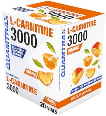 Quamtrax Nutrition - L-Carnitine 3000 (L-Carnitina 3000) - 20 viales - Sabor Naranja - Metabolismo de grasas, energía y absorción rápida