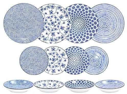 12-teiliges Tafelservice in Harmony Blue, Keramik, inklusive Teller, Schüsseln und Löffel. Entworfen für: den täglichen Gebrauch und besondere Anlässe.