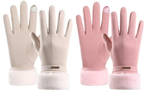 MLPKOI 2 Paar Damen Winter Warm Touchscreen Handschuhe, Winter Fleece Gefütterte Handschuhe Thermal Touchscreen Windschutzhandschuhe für Draußen für Autofahren, Radfahren und Spazierengehen