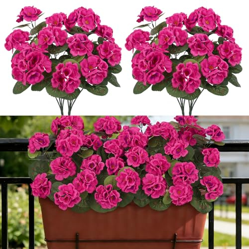 BlueCloudy 6 fiori artificiali per esterni, geranio finto per esterni, gerani finti in plastica, fiori di seta, piante artificiali per esterni, resistenti ai raggi UV, per interni, giardino, balcone