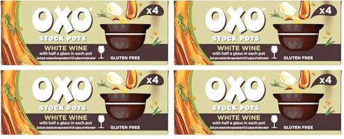 OXO White Wine Stock Pot, Gourmet Base for Sauces & Risottos (4-Pack) | 4 x 20 g Pots, Infused with White Wine, Ideal for Winter & Festive Cooking, Easy to Use, Rich & Savoury Flavour