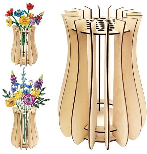 Vaso in legno per fiori Lego, vaso in legno per bouquet di Lego, design puzzle in legno, può contenere fino a 33 mazzi (colore legno naturale)