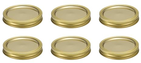 QUARKZMAN 6 Set Weitmund Einmachdeckel Und Ringe Mason Jar Deckel Golden | Dicht Verschließbare Einmachglasdeckel, Mit Silikondichtungen, Für Mason Jar