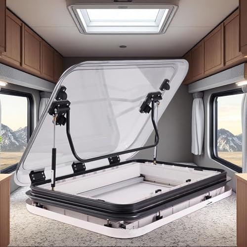 PioMue Fenêtre de Toit pour Camping-Car/Caravane, découpe 50/70/80 x 50 cm, avec éclairage LED, puits de lumière et Pare-Soleil. 50 * 50cm/19.69 * 19.69in