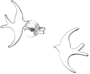 Bungsa Schwalbe Ohrstecker .925 STERLING SILBER Vogel (Ohrringe Echtschmuck Studs Ohrschmuck Damen Frauen Herren)