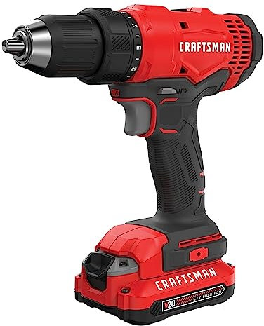 CRAFTSMAN Kit de taladro/destornillador inalámbrico V20, 1/2 pulgada, batería y cargador incluidos (CMCD701C2)