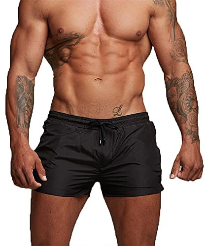 TMEOG Badehose für Herren Schnelltrocknend Badeshorts Kurz Herren Badehose Männer Schwimmhose Boxer Badepants Wassersport Kurze Hose Schwimmshorts mit Reissverschluss(Schwarz, M)