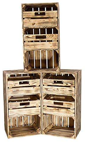 Kontorei 3 geflammte Hochschränke mit Schubladen 75cm x 40cm x 31cm 3er Set Regal Obstkiste Holzregal