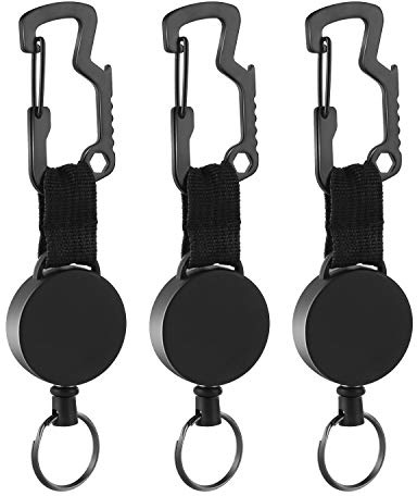 DELSWIN Retractable Key Chain Key-Rings - Heavy Duty Key Holder Belt Clip with Multitool Carabiner, Keychain Lanyard Badge Reels (Pack of 3)